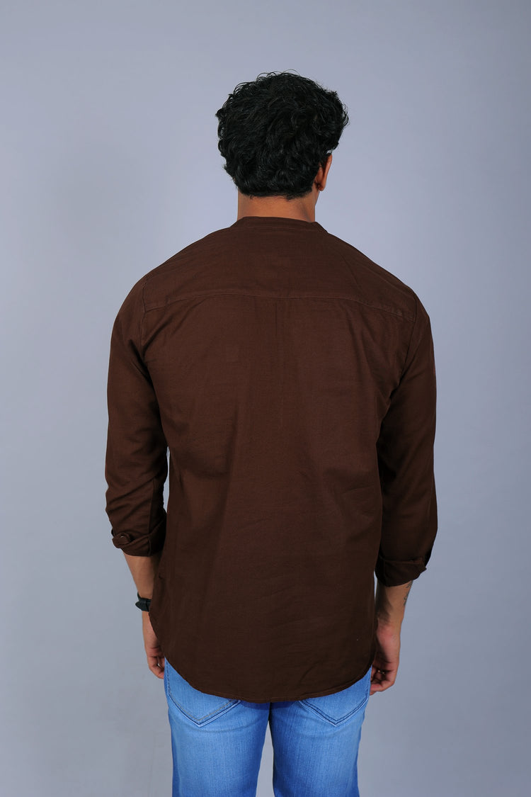 Bluebird Men's Short Kurta in Brown - 100% Pure Cotton - Veshbhoshaa