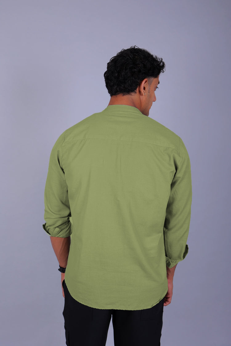 Bluebird Men's Short Kurta in Light Mehendi- 100% Pure Cotton