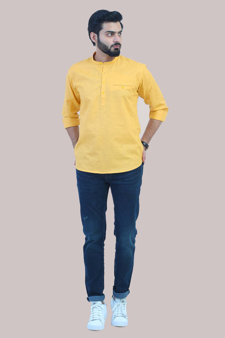 BLUEBIRD MEN'S YELLOW FESTIVE SHORT KURTA