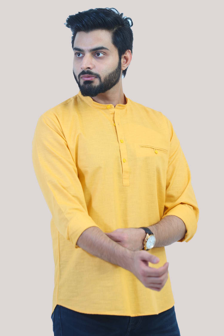 BLUEBIRD MEN'S YELLOW FESTIVE SHORT KURTA