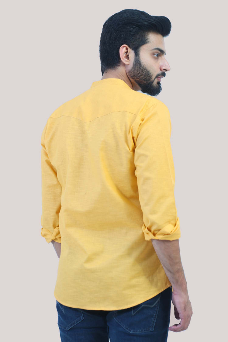 BLUEBIRD MEN'S YELLOW FESTIVE SHORT KURTA