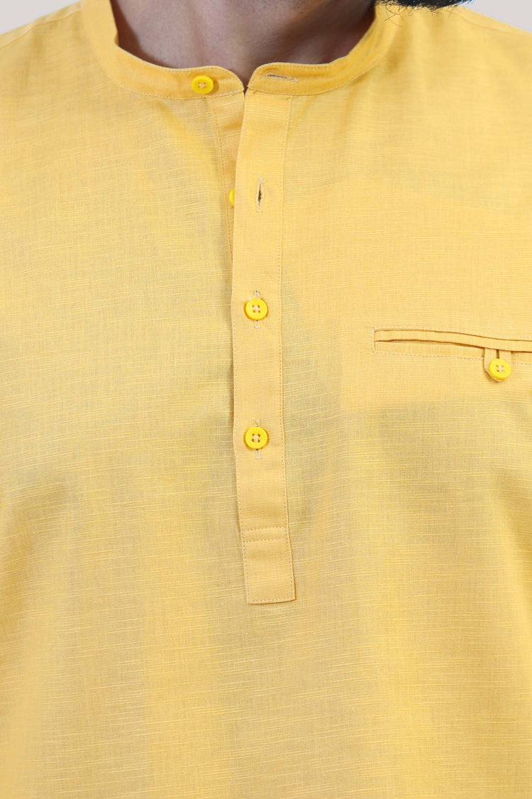 BLUEBIRD MEN'S YELLOW FESTIVE SHORT KURTA