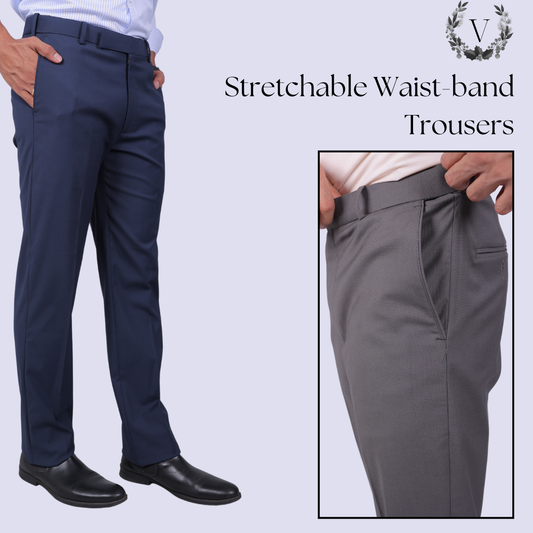 Stretchable waist band trousers for men.