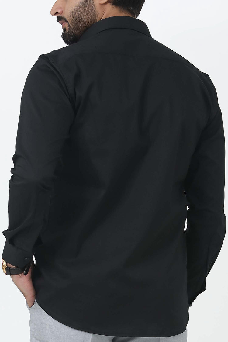 BLUEBIRD MEN'S BLACK COTTON LYCRA FORMAL SHIRT