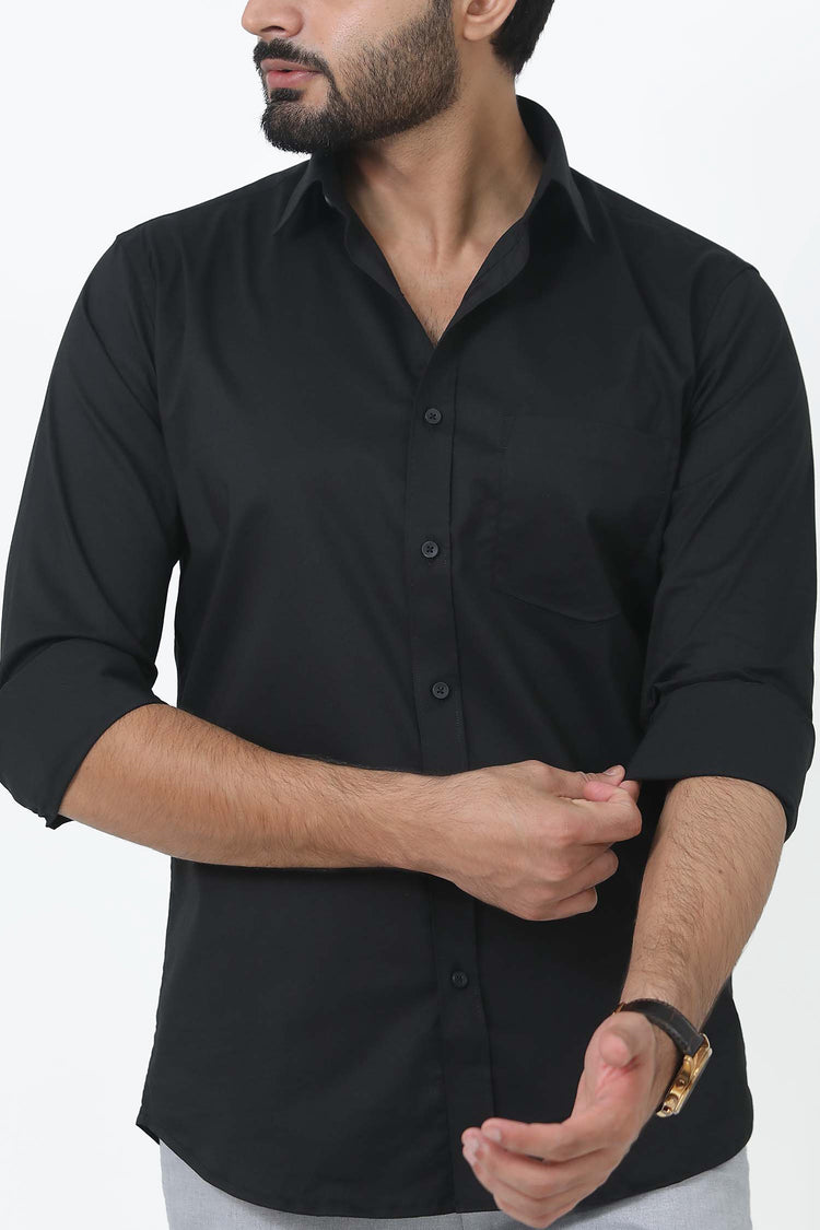 BLUEBIRD MEN'S BLACK COTTON LYCRA FORMAL SHIRT