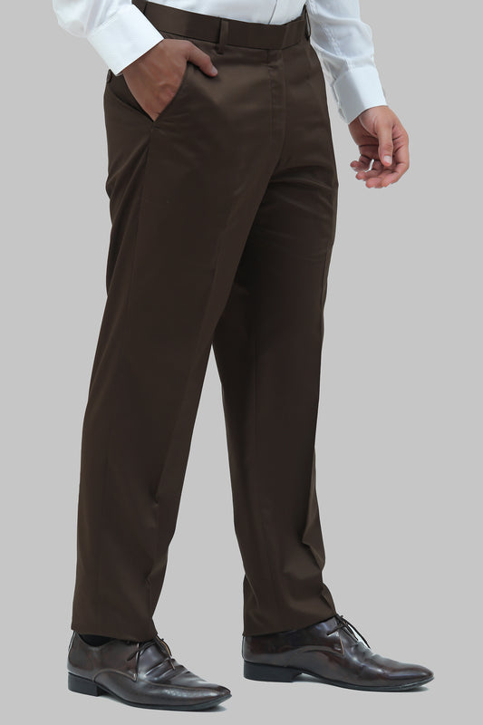 Men Wood Brown Sheen Trouser - BlueBird - Brown Trouser For Men