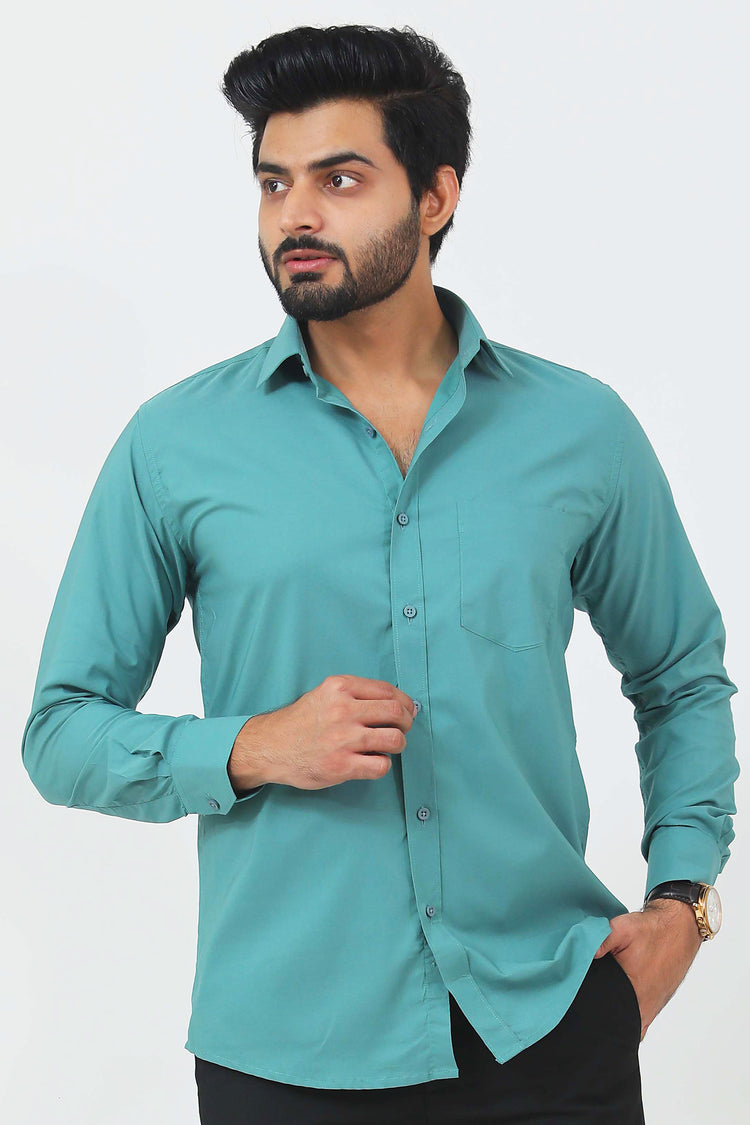 BLUEBIRD MEN'S SEA GREEN COTTON LYCRA FORMAL SHIRT