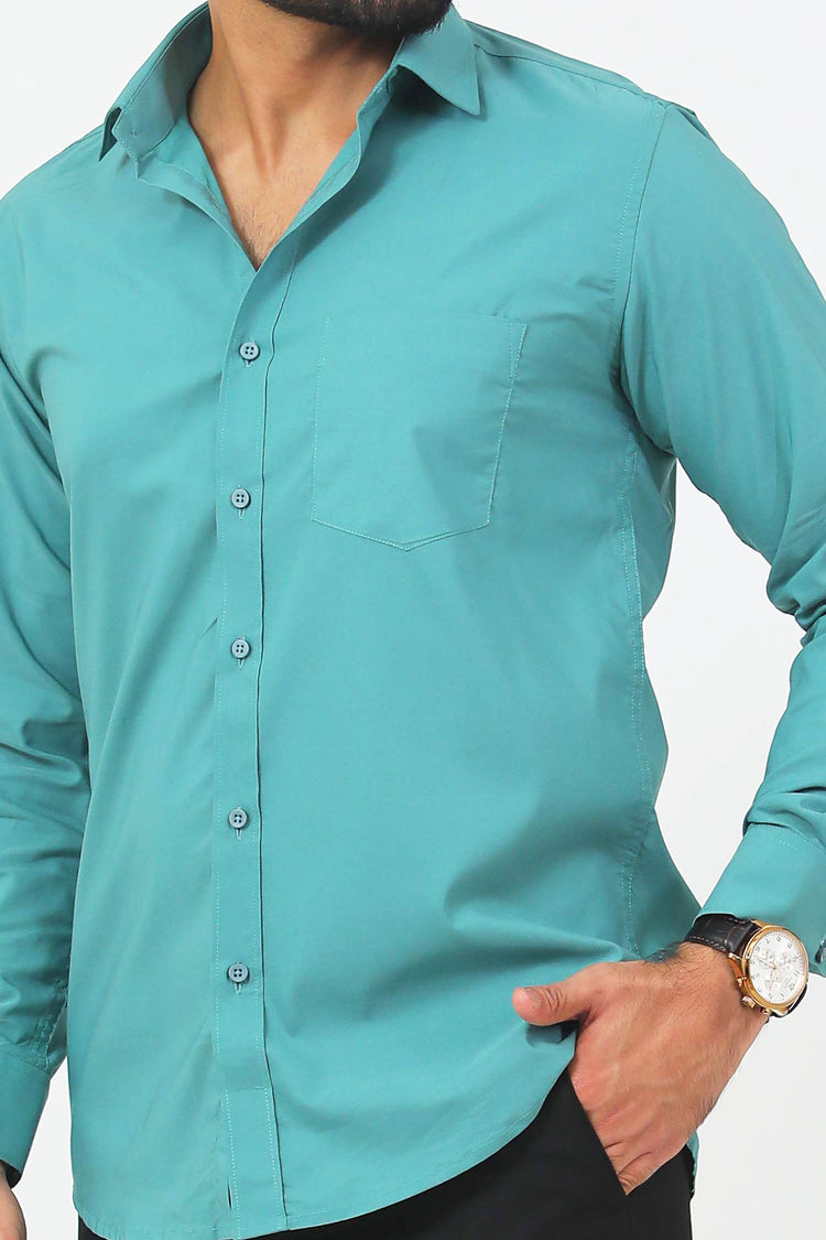 BLUEBIRD MEN'S SEA GREEN COTTON LYCRA FORMAL SHIRT