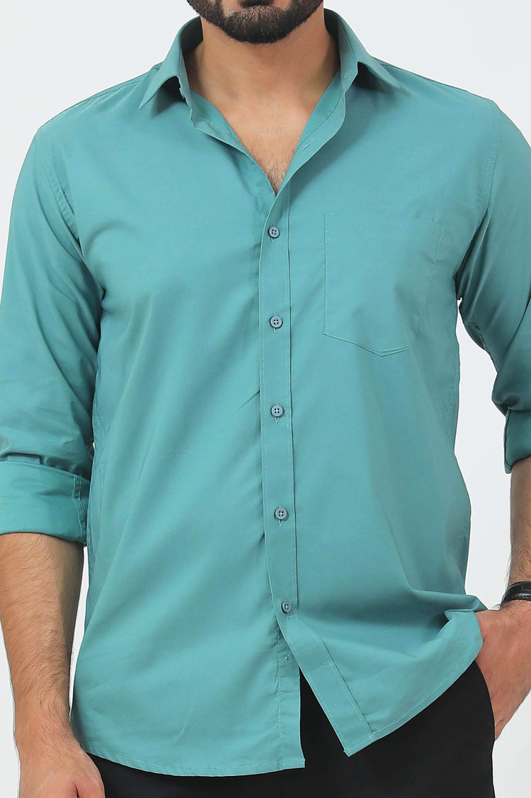 BLUEBIRD MEN'S SEA GREEN COTTON LYCRA FORMAL SHIRT