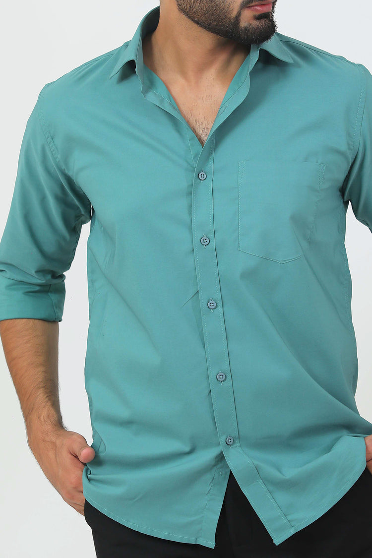 BLUEBIRD MEN'S SEA GREEN COTTON LYCRA FORMAL SHIRT