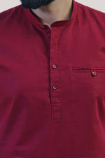 Bluebird Men's Short Kurta in Maroon- 100% Pure Cotton