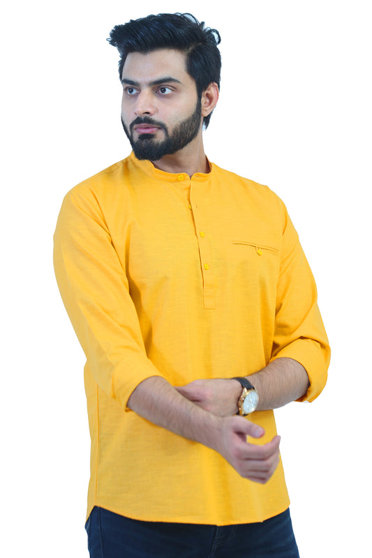 BLUESAANCHI MEN'S YELLOW CASUAL SHORT KURTA