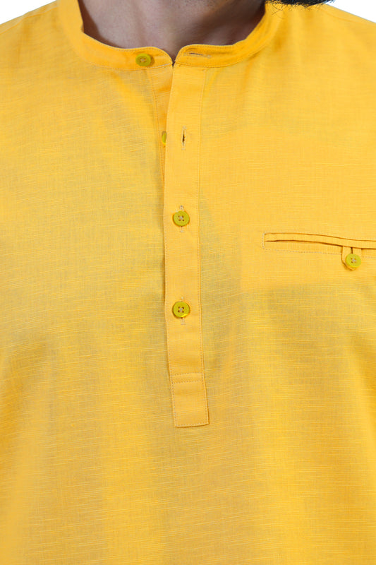 BLUESAANCHI MEN'S YELLOW CASUAL SHORT KURTA