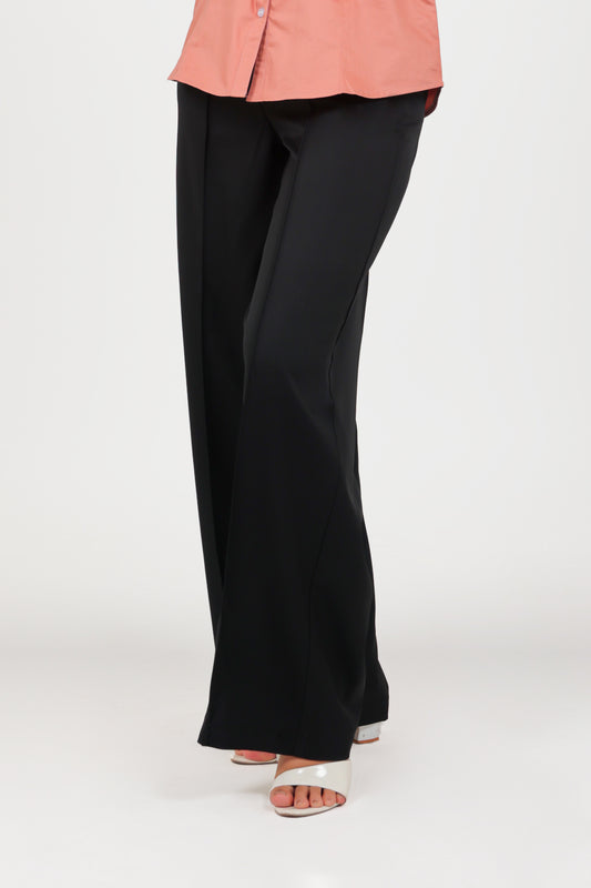 WOMEN BLACK SOLID CASUAL BELL BOTTOM  TROUSERS