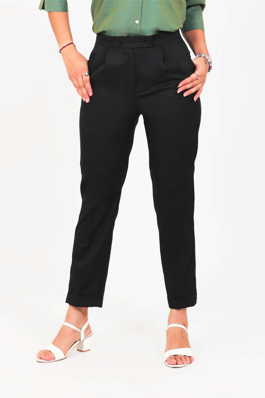 BLUEBIRD WOMEN'S BLACK SOLID CASUAL LYCRA TROUSERS