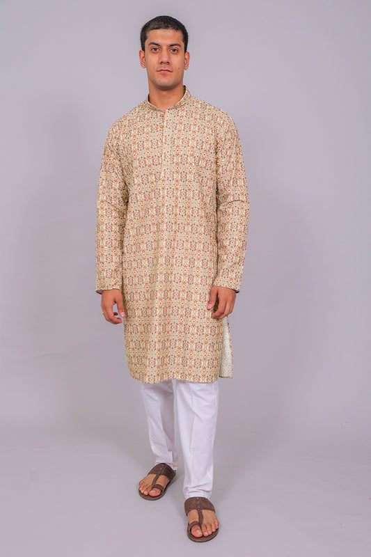 Bluesaanchi Men's Chikankari Threadwork & Sequin Kurta Set –Grey Pink