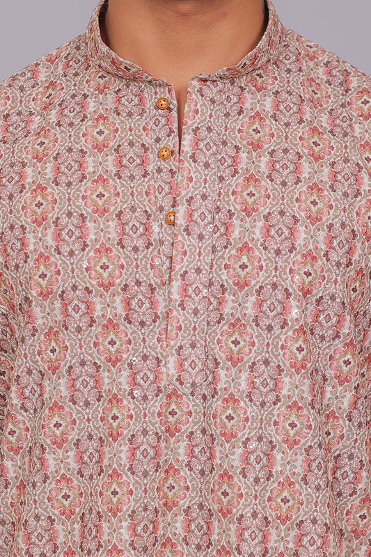 Bluesaanchi Men's Chikankari Threadwork & Sequin Kurta Set –Grey Pink