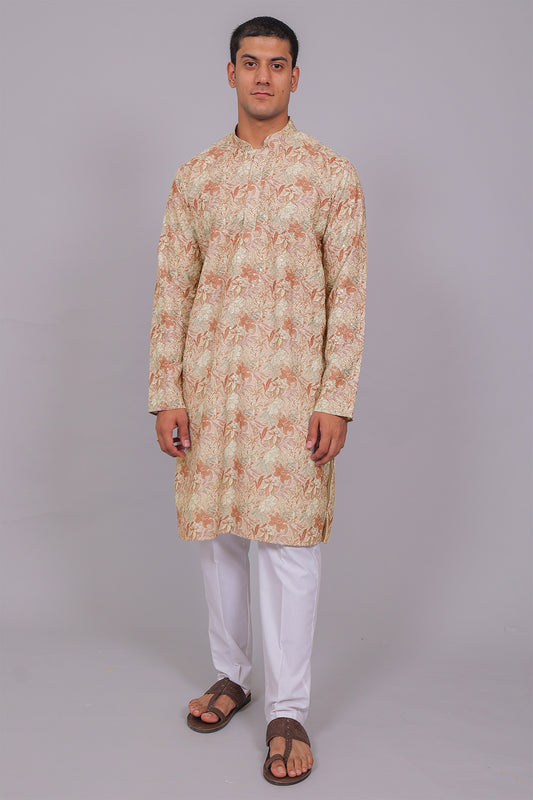 Bluesaanchi Men's Chikankari Threadwork & Sequin Kurta Set –Dusty Rose