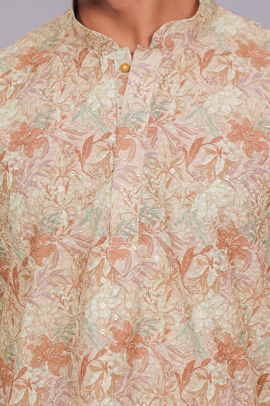Bluesaanchi Men's Chikankari Threadwork & Sequin Kurta Set –Dusty Rose