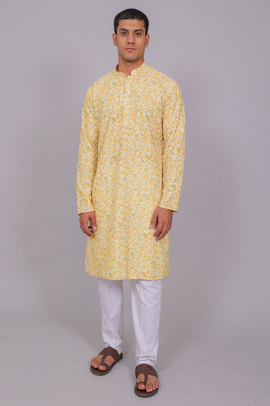 Bluesaanchi Men's Chikankari Threadwork & Sequin Kurta Set –White