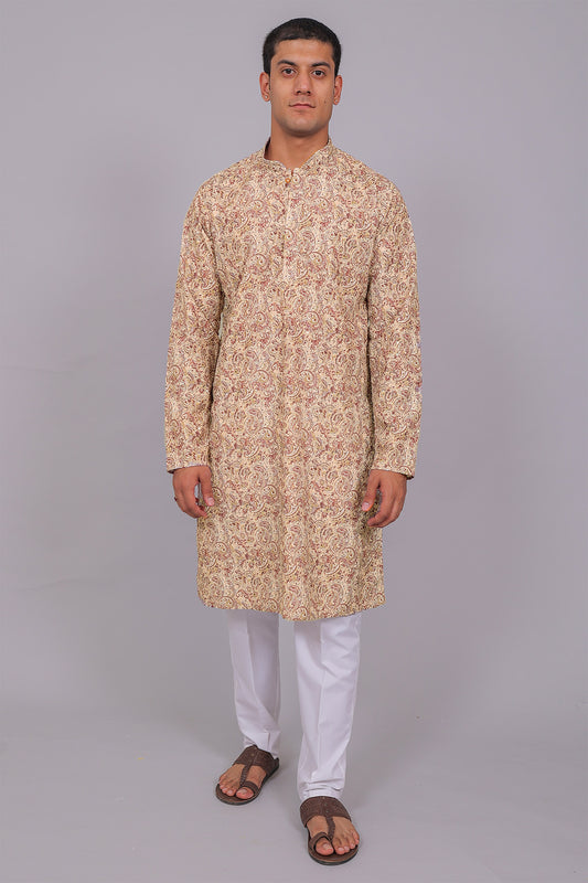 Bluesaanchi Men's Chikankari Threadwork & Sequin Kurta Set –Cream & Mauve