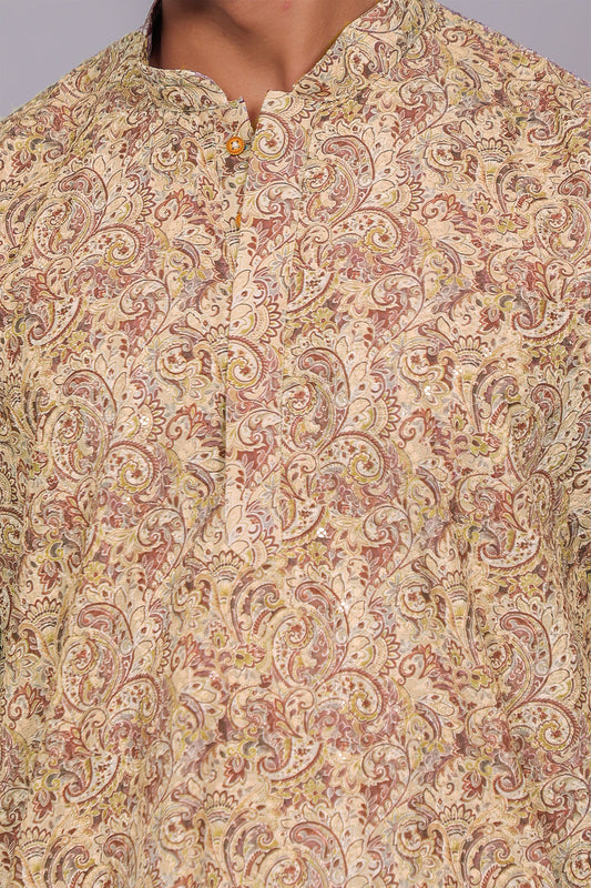 Bluesaanchi Men's Chikankari Threadwork & Sequin Kurta Set –Cream & Mauve