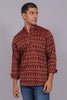 Bluebird Men's Maroon Ikat Printed Short Kurta