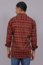 Bluebird Men's Maroon Ikat Printed Short Kurta