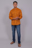 Bluebird Men's Orange Ikat Printed Short Kurta