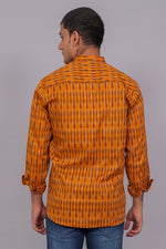 Bluebird Men's Orange Ikat Printed Short Kurta
