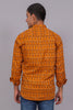 Bluebird Men's Orange Ikat Printed Short Kurta