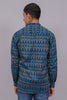 Bluebird Men's Blue Ikat Printed Short Kurta