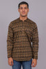 Bluebird Men's Olive Ikat Printed Short Kurta