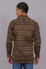 Bluebird Men's Olive Ikat Printed Short Kurta