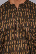 Bluebird Men's Olive Ikat Printed Short Kurta