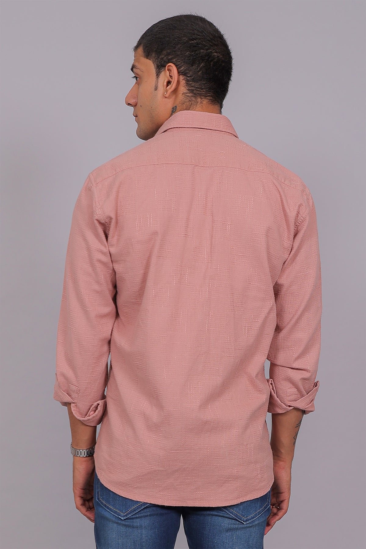 Bluebird Men’s Pink Herringbone Texture Shirt