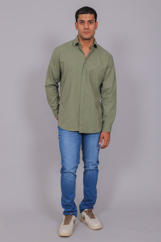 Bluebird Men’s Olive Green Herringbone Texture Shirt