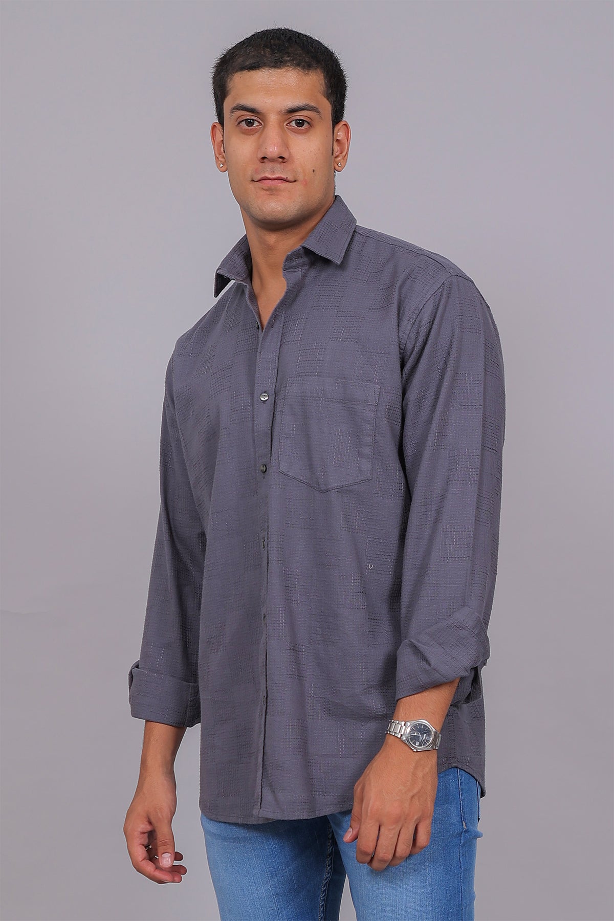 Bluebird Men’s Grey Herringbone Texture Shirt