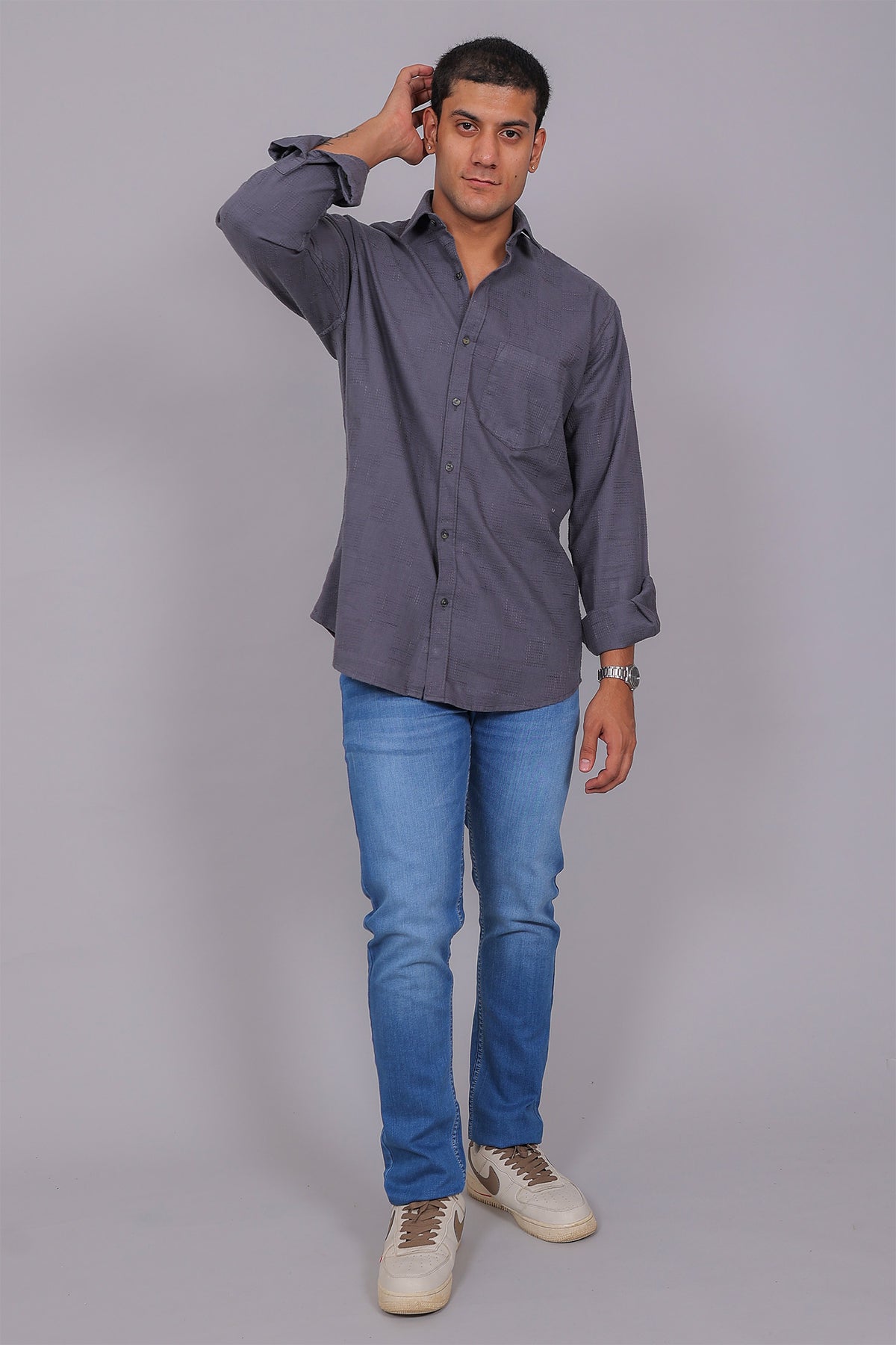 Bluebird Men’s Grey Herringbone Texture Shirt
