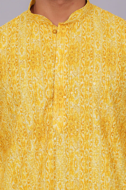 Bluesaanchi Men's Chikankari Threadwork & Sequin Kurta Set –Yellow Brown