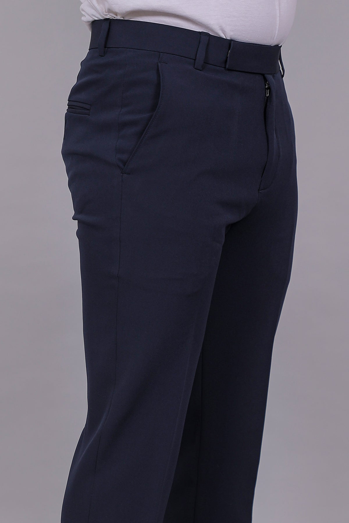 Bluebird Men's Regular Fit Navy Blue Lycra Trouser