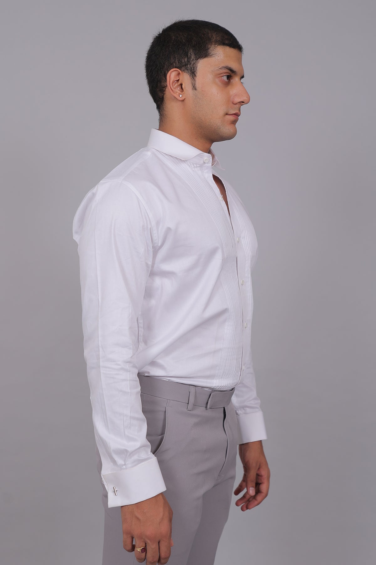 Bluebird Men’s White Shirt – Pintucks Style