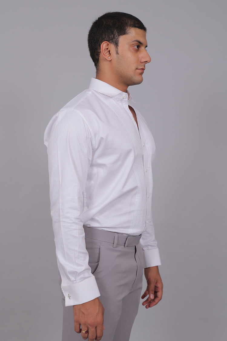 Bluebird Men’s White Shirt – Pintucks Style