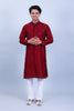 red embroidery motifs with glass work kurta set for men's