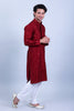 red embroidery motifs with glass work kurta set for men's