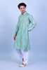 Green Embroidery Motifs With Glass Work Kurta Set for Men's