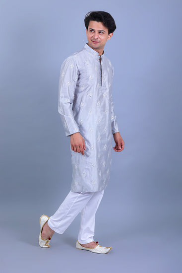 BLUESAANCHI MEN'S GREY EMBROIDERY KURTA SET