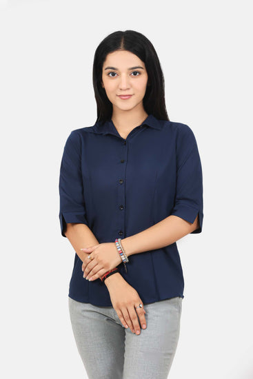 BLUEBIRD WOMEN'S NAVY BLUE FORMAL SHIRT