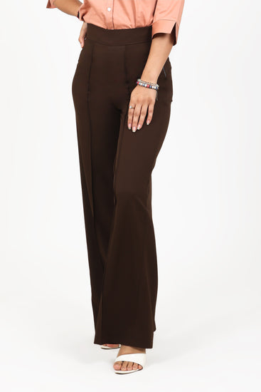 BLUEBIRD WOMEN'S DARK BROWN CASUAL BELL BOTTOM  TROUSERS