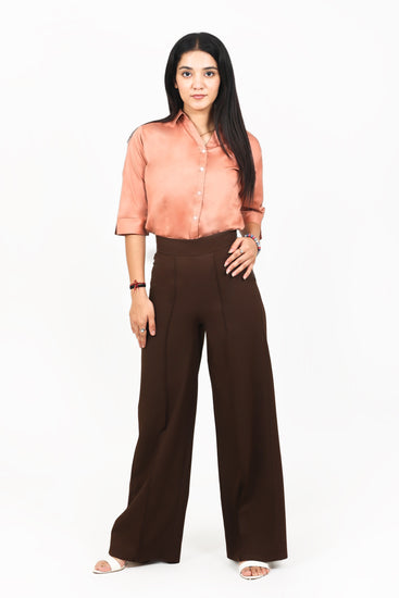 BLUEBIRD WOMEN'S DARK BROWN CASUAL BELL BOTTOM  TROUSERS